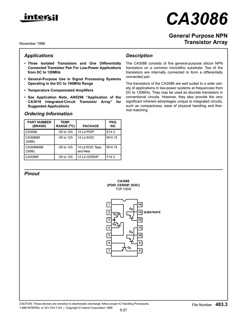 Intersil Transistor Array SOIC-14 CA3046M