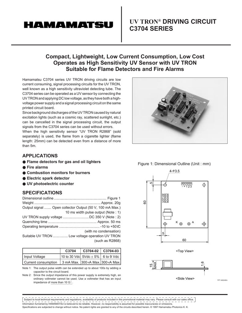 Hamamatsu C10807 driving circuit board for UV TRON R2868 FLAME SENSOR