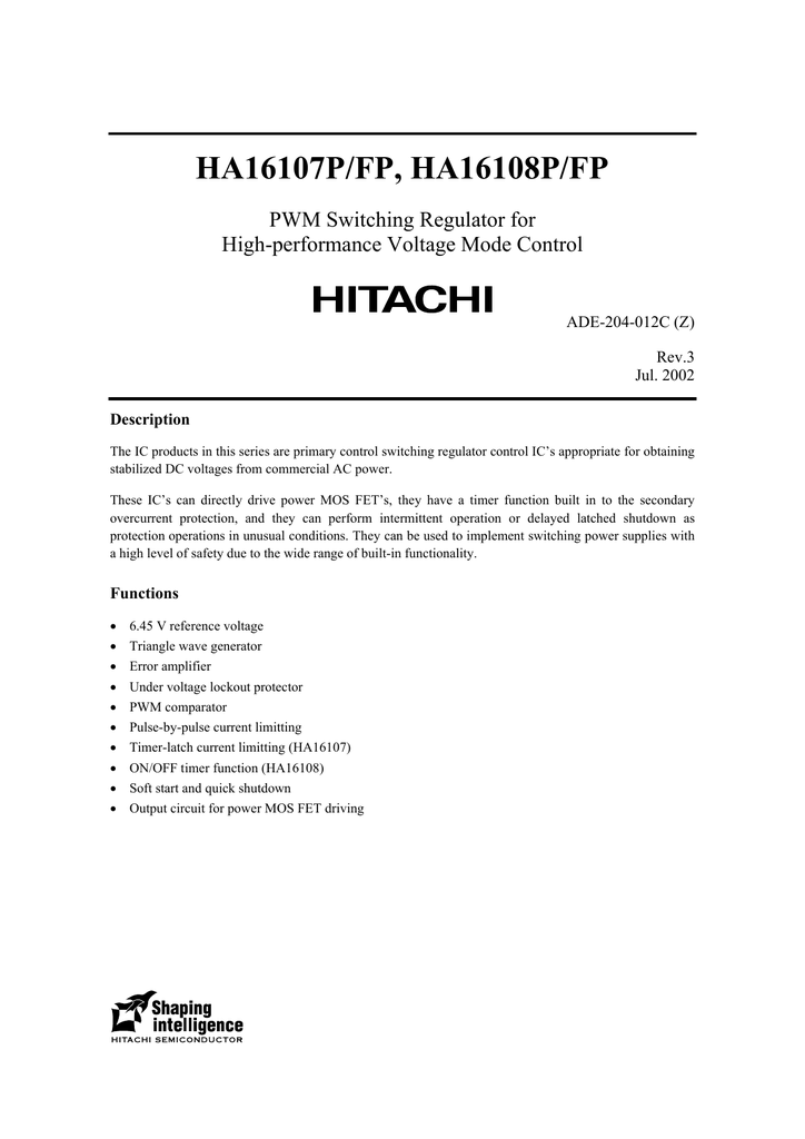 HITACHI HA16107P DIP-16 Timer latch fail safe voltage
