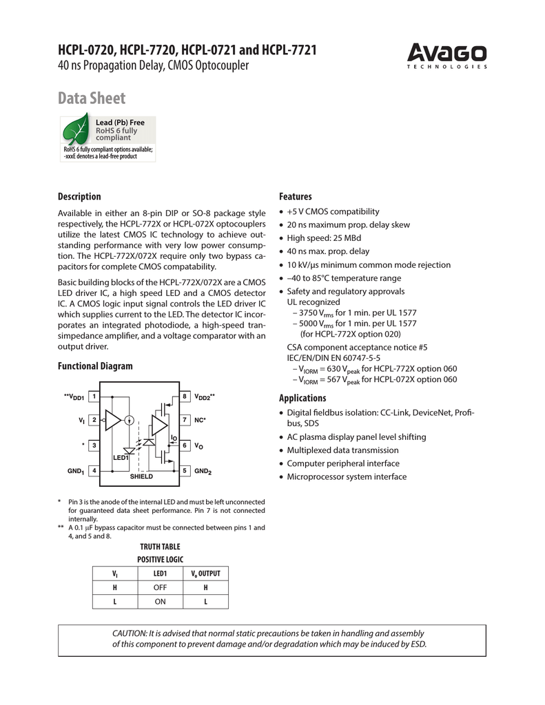 AGILENT HCPL-7100 DIP-8 High Speed CMOS Optocouplers