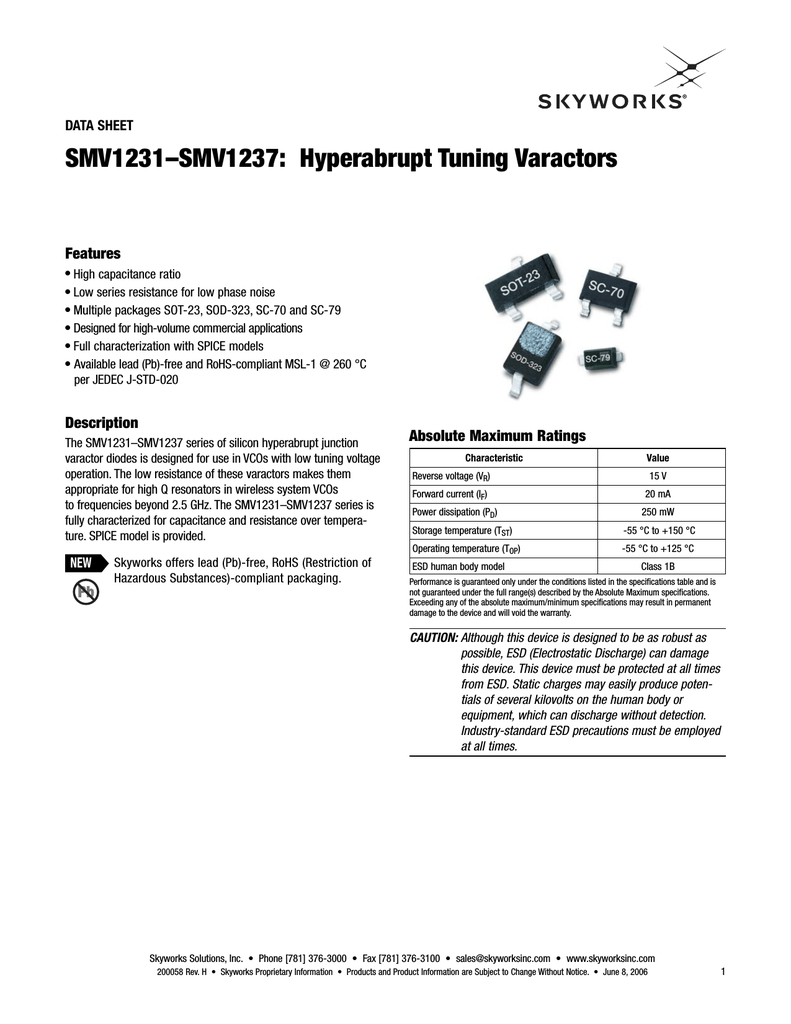 Diodo Varactor Tuning RF 5 x Skyworks Solutions SMV1236-011LF