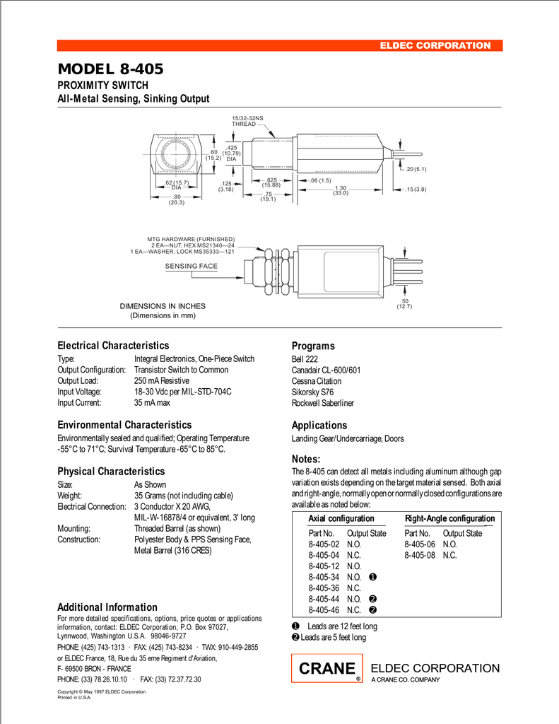 8405 Proximity Switch Crane Aerospace & Electronics