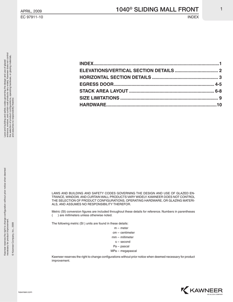 1040 Sliding Mall Front Architectural Detail Manual