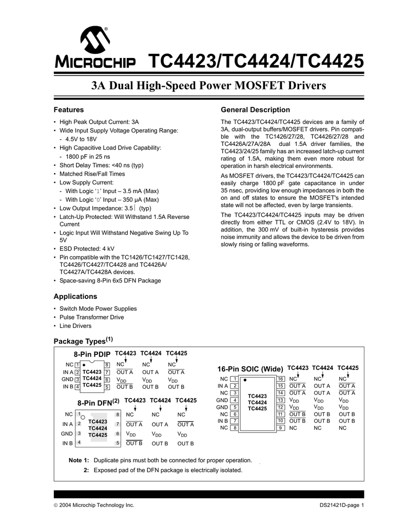 Tc4424 схема включения