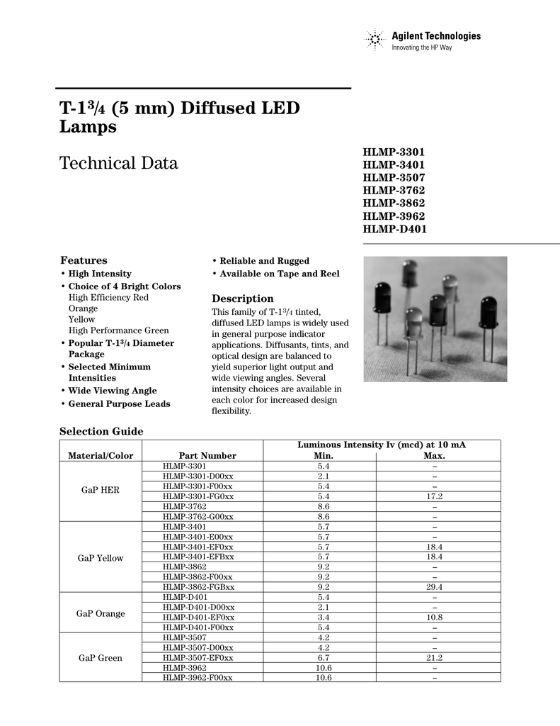 5mm Yellow T-1 3/4 2 V AVAGO TECHNOLOGIES HLMP-3401 LED 10 m 585 nm 5mm Yellow T-1 3/4 2 V AVAGO TECHNOLOGIES HLMP-3401 LED 10 m 585 nm