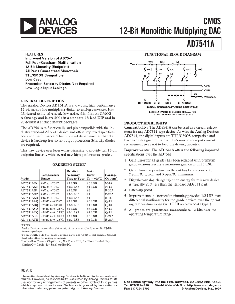 AD AD7523JN DIP 8-Bit Multiplying D//A Converters