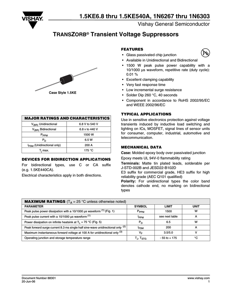 Transzorb 1n6267a 1 5ke6 8a Other Electronic Components Electronic Components Semiconductors