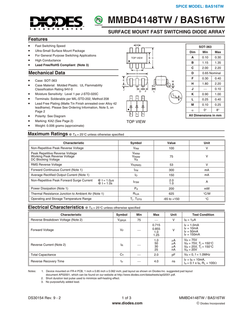 Diodes Bas16tw 7 F