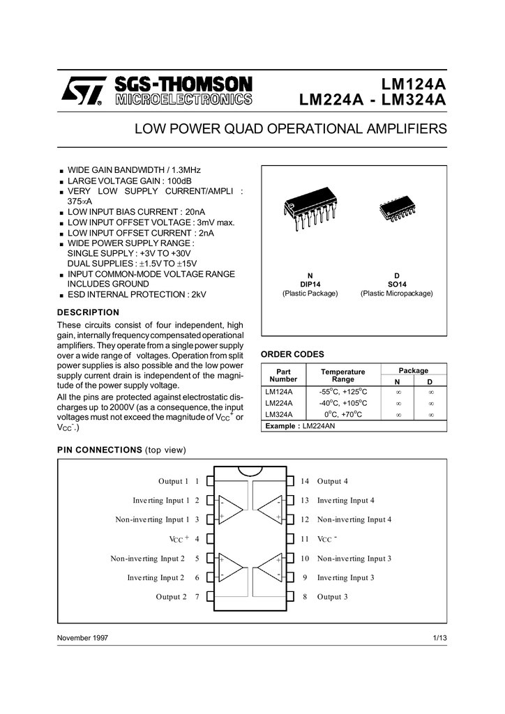 Микросхема lm324 схема подключения