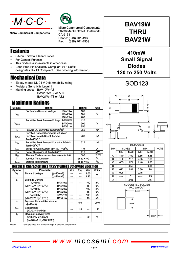 BAV19 / 20 / 21 Small Signal Diode - Digi-Key