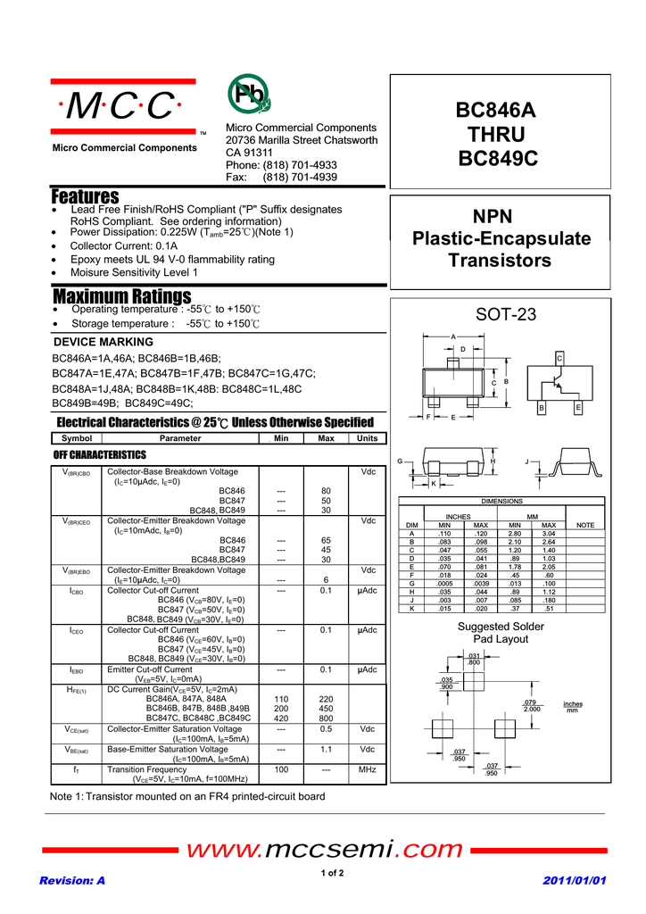 Применение транзистора bc846 схемы