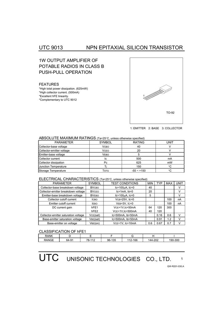 9012 transistor datasheet pdf