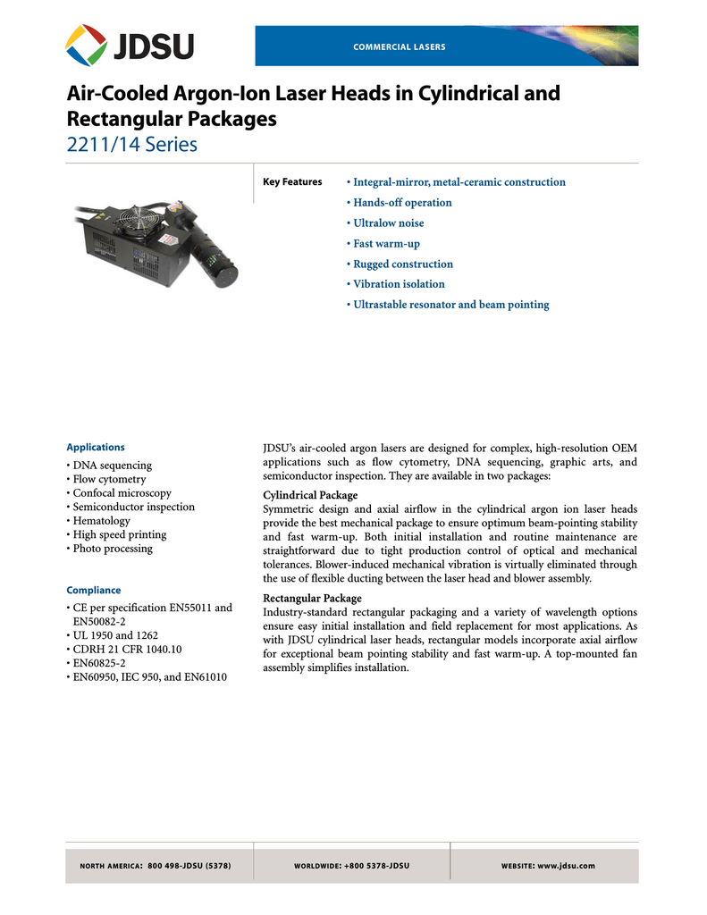 JDS Uniphase JDSU 2214-30slqt Argon Laser Head Single Line at 488 NM for sale online 
