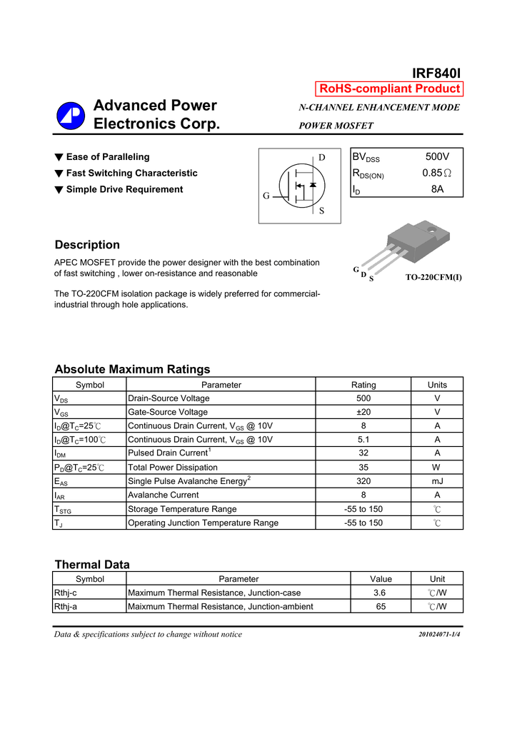 Irf840 схема включения