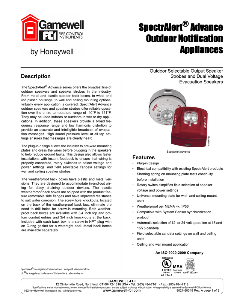 FCI Fire Alarm Strobe and Back Base HA/VA4W 15/75 CD 20-30 VDC 