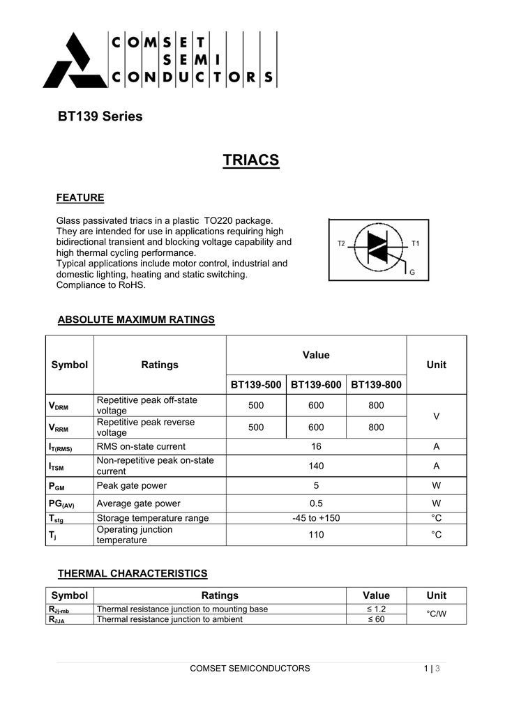 Схема включения bt139 600