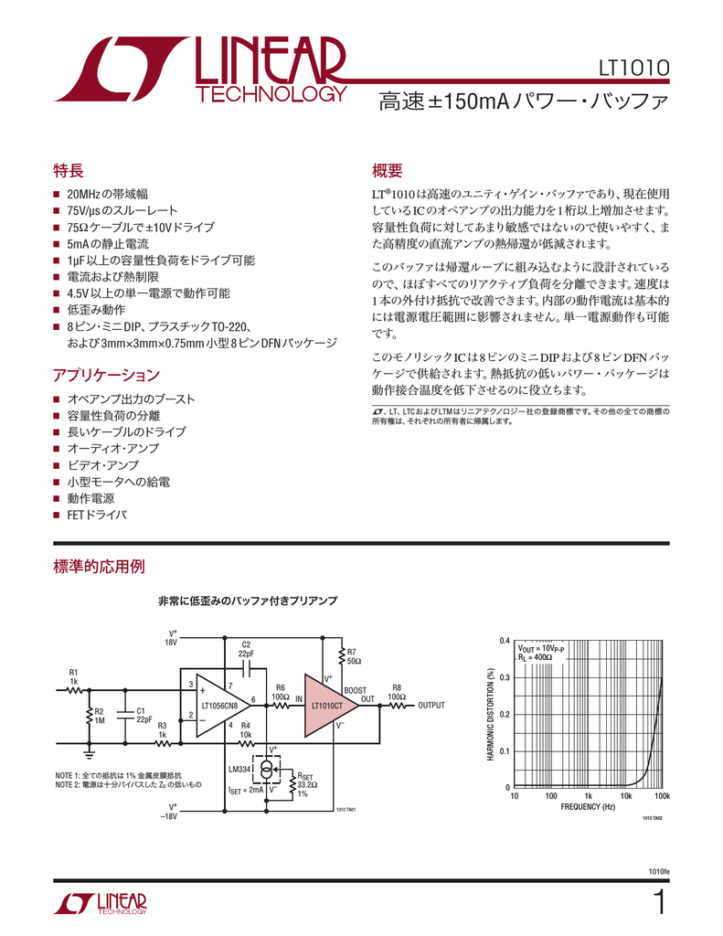 Lt1010 高速 150maパワー バッファ