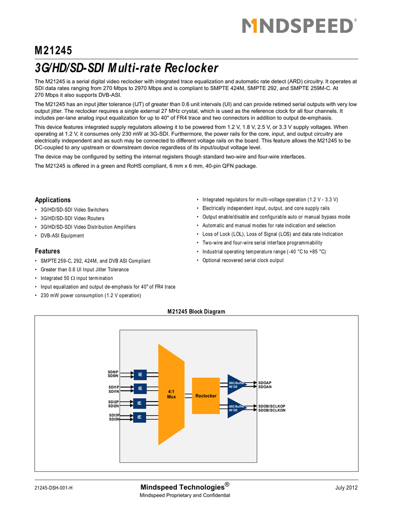 M21245 3g Hd Sd Sdi Multi Rate Reclocker