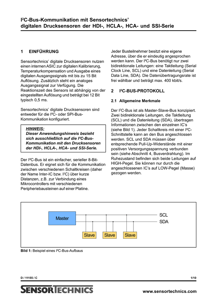 I2c Bus Kommunikation Mit Sensortechnics Digitalen