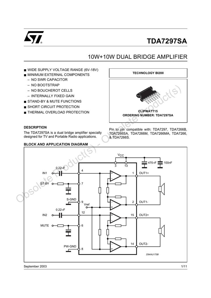 Tda7297sa схема усилителя