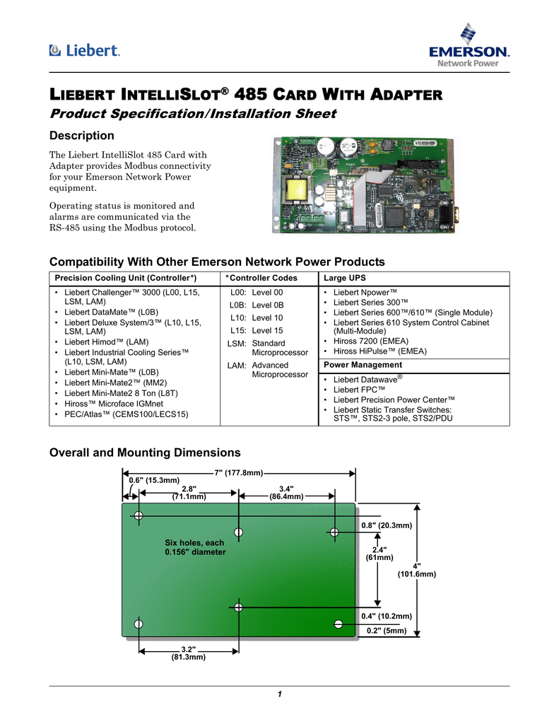 Liebert Intellislot 485 Card With Adapter