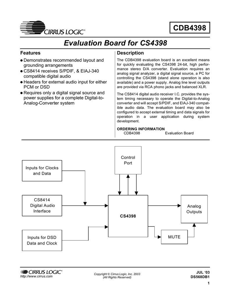 cirrus logic cs4398 digital-to-analog converter