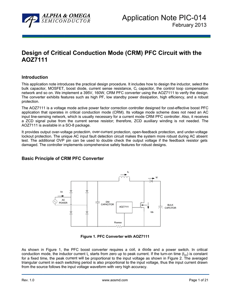 Design Of Critical Conduction Mode Crm Pfc Circuit With The Aoz7111