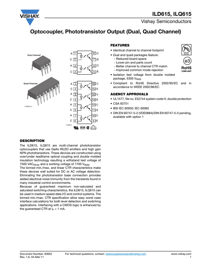CNY17-2 Optocoupler Phototransistor Output DIP-6 Vishay RoHS lot de 10 ou 20