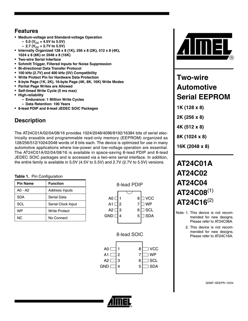 16 pdf. Atmel 410 24c16a даташит на русском.