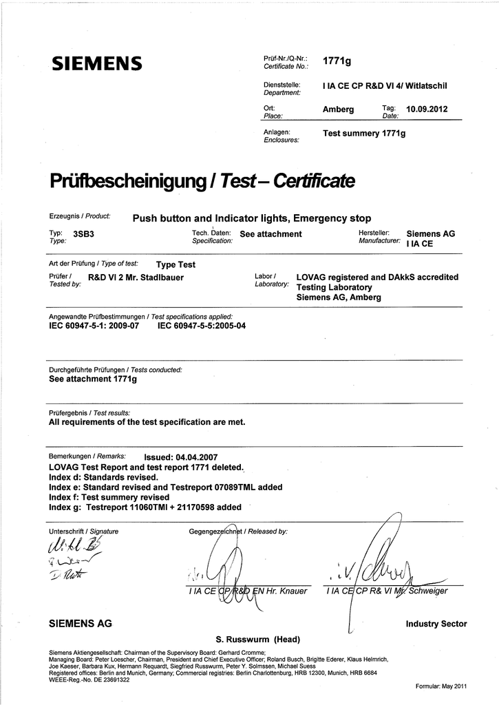 Test Certificate Iec 5 1 Iec 5 5